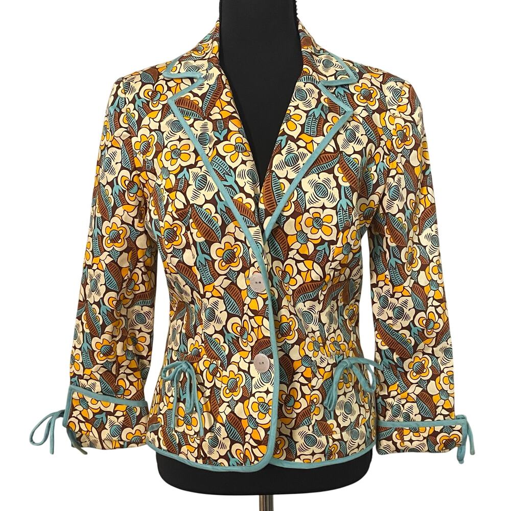 Jade Melody Tam Retro Floral Blazer Jacket Size 6 Mod 60s Inspired Office Pinup